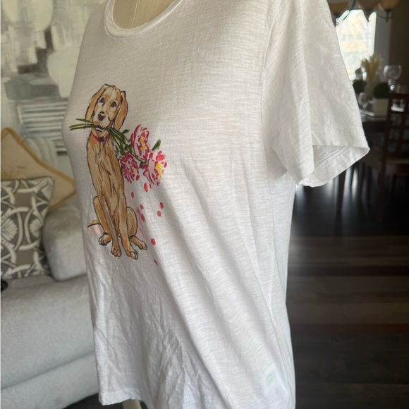 J.Crew Collector Tee White Labrador Retriever Pup With Flowers. Medium - Picture 6 of 9